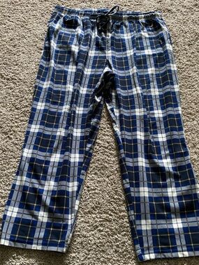 Nautica Blue and White Plaid Drawstring Lounge Pants